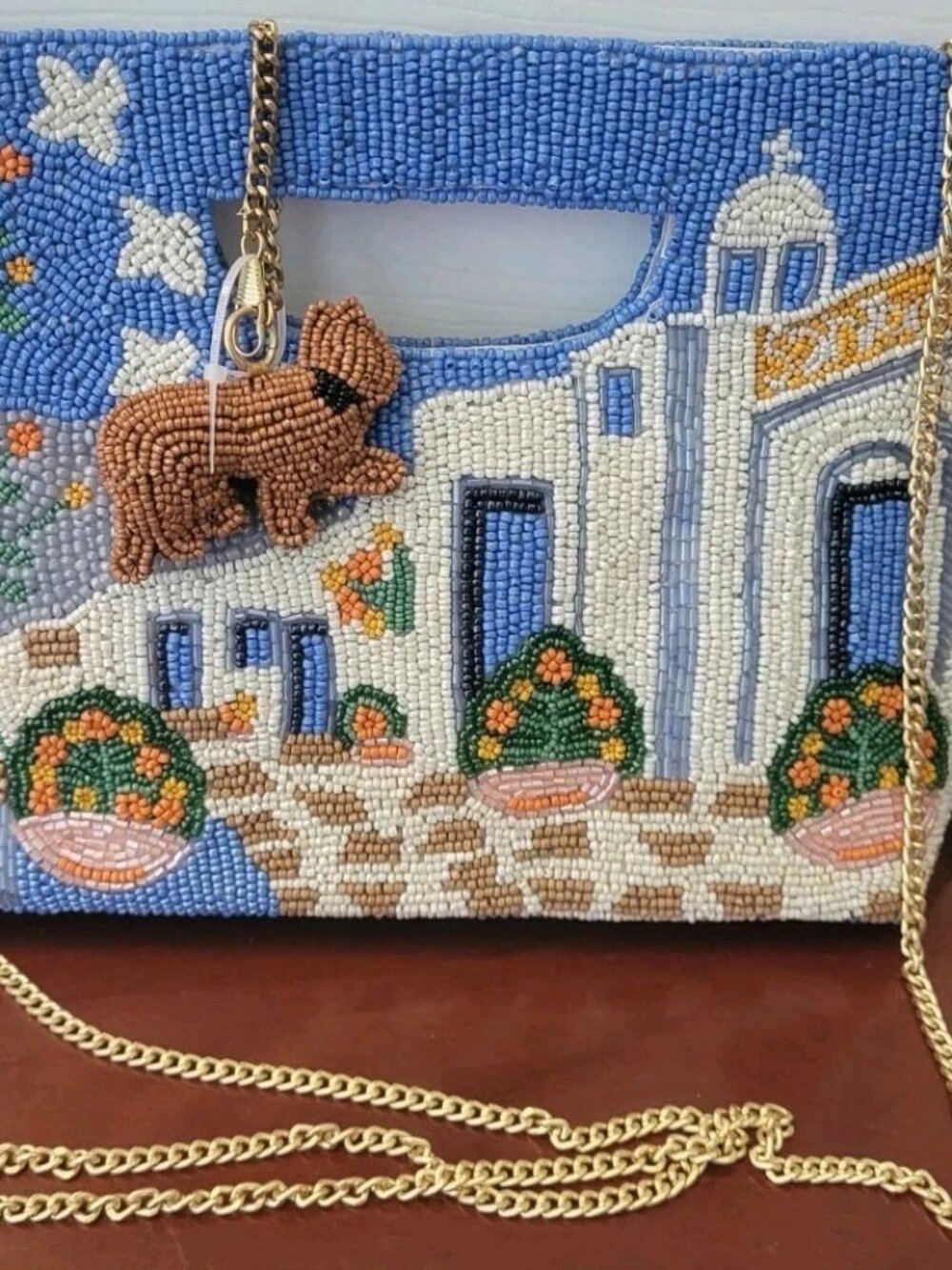 Viral MADE IN INDIA Greece Beaded Santorini Clutch W/ Shoulder Strap NWT